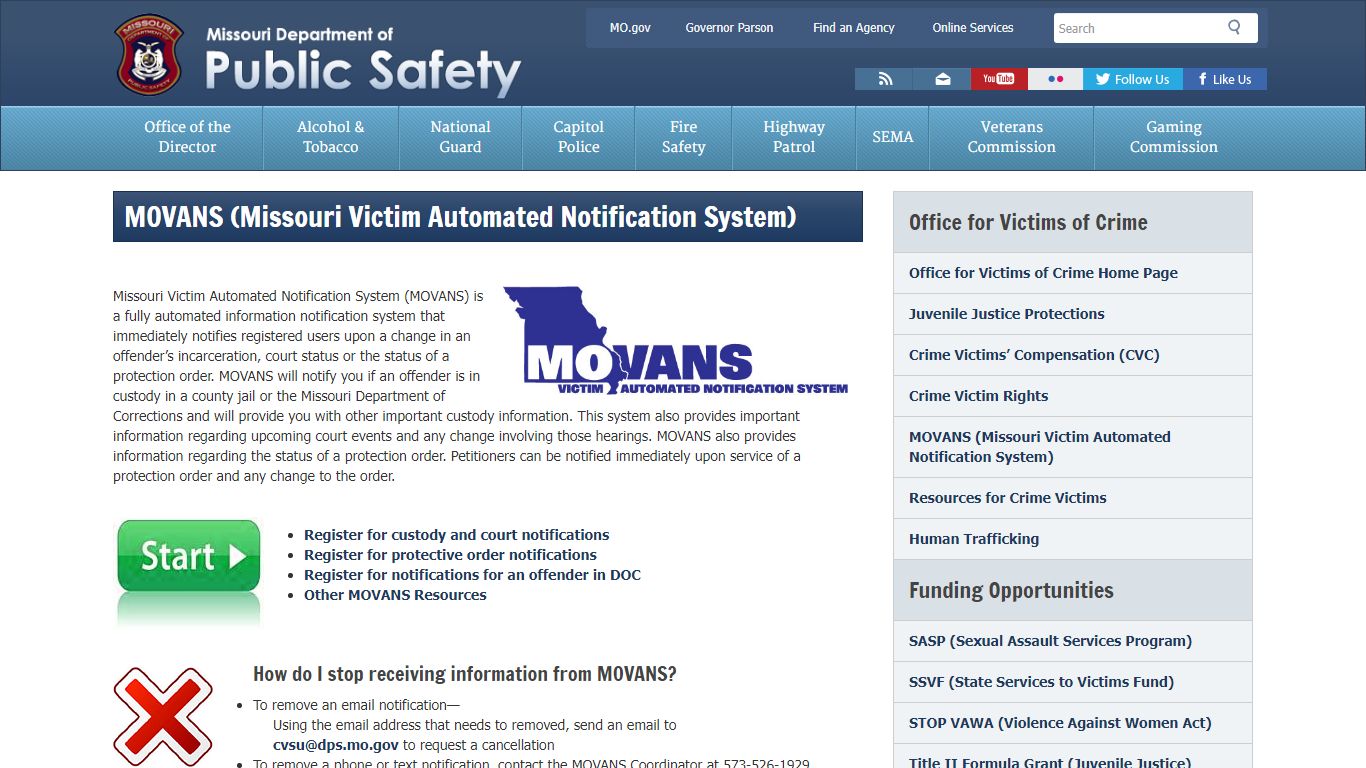 MOVANS (Missouri Victim Automated Notification System)